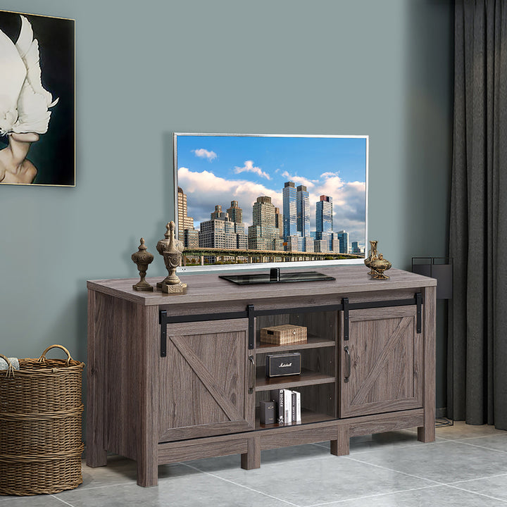 TV Stand Sliding Barn Door Entertainment Center for TVs up to 55 with Storage Image 3