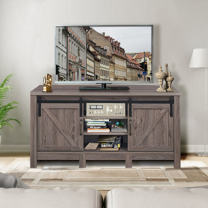 TV Stand Sliding Barn Door Entertainment Center for TVs up to 55 with Storage Image 4