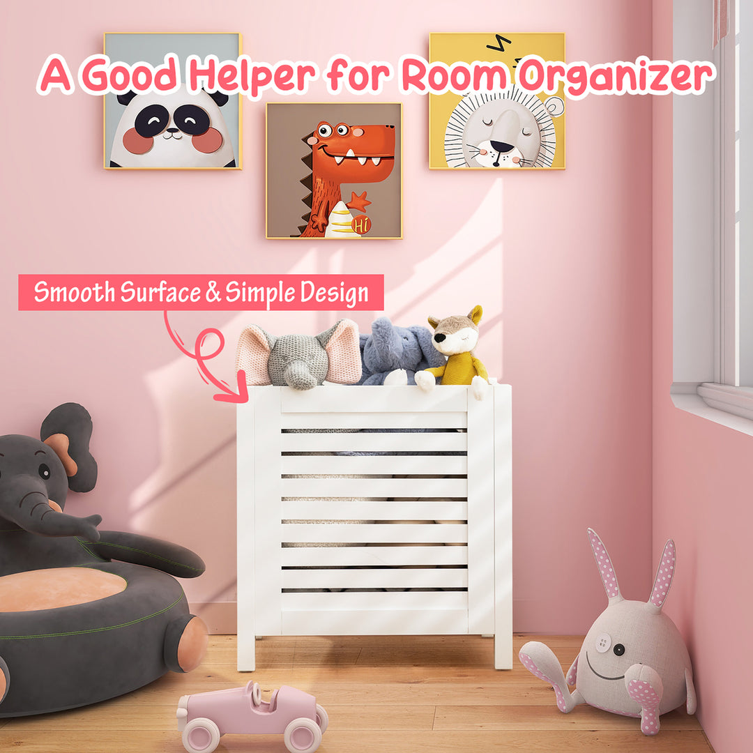 Wooden Toy Storage Organizer Kids Toy Chest W/Lid for Kindergarten Bedroom White Image 3