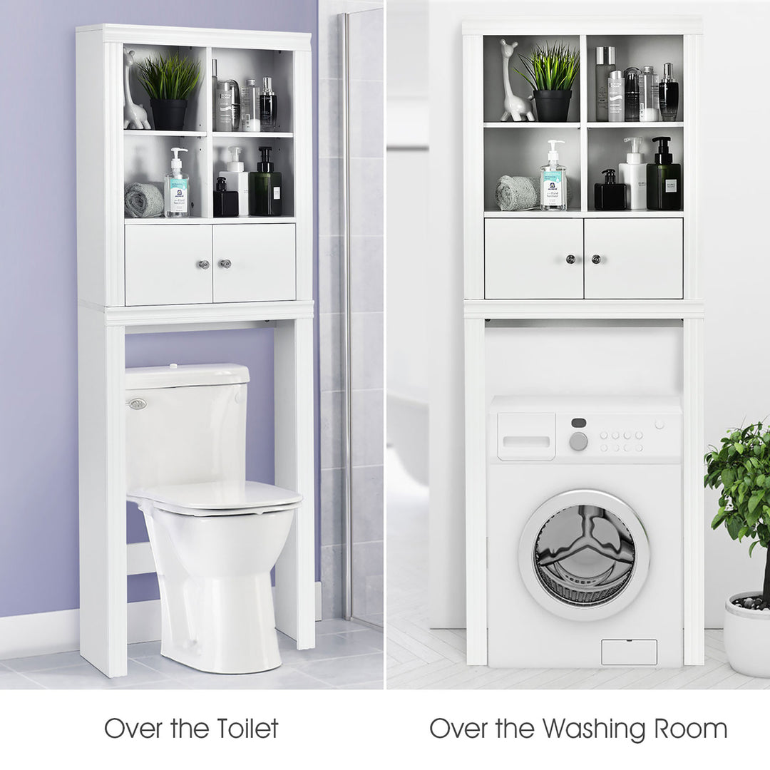 Over the Toilet Storage Rack Bathroom Space Saver w/ Adjustable Shelf and Cabinet Image 4