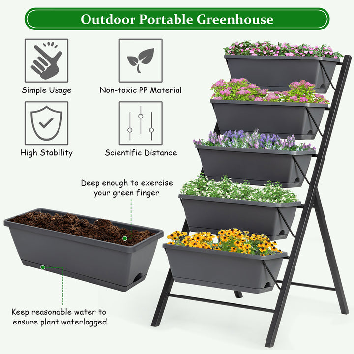 Set of 2 4 FT Vertical Raised Garden Bed 5-Tier Planter Box for Patio Balcony Image 2