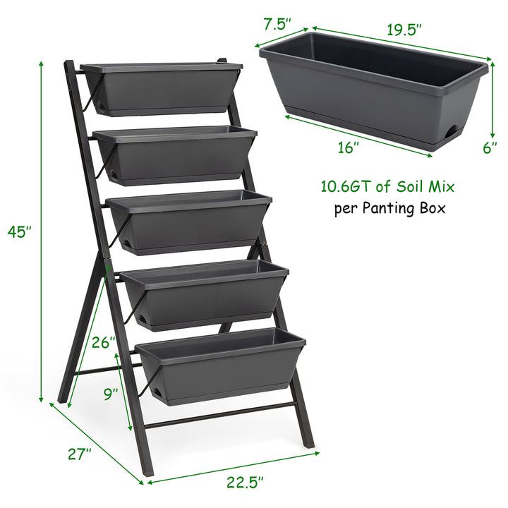 Set of 2 4 FT Vertical Raised Garden Bed 5-Tier Planter Box for Patio Balcony Image 3