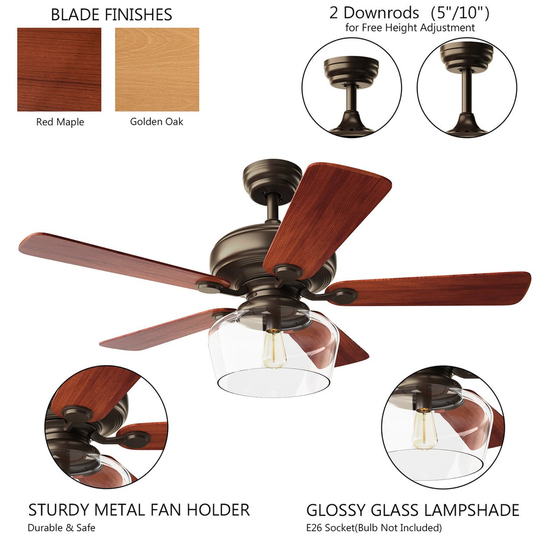 52" Vintage Ceiling Fan Light w/ Remote Control Reversible Blades Home Indoor Image 4