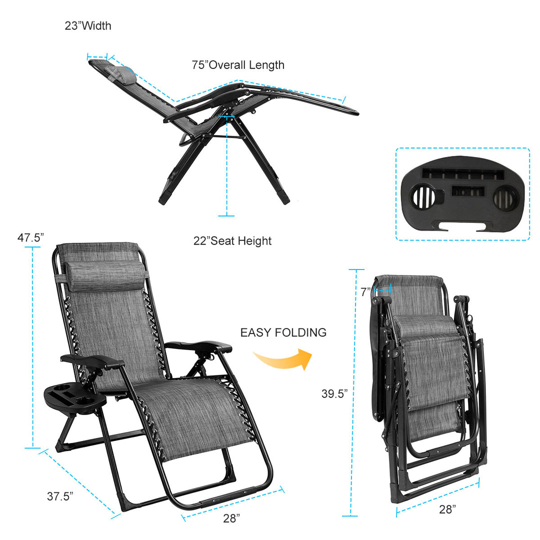 Patio Folding Recliner Lounge Chair Gray Image 4