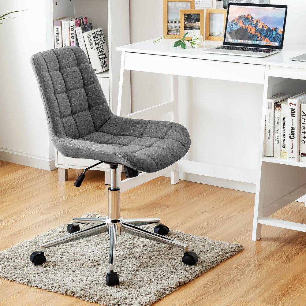 Mid Back Armless Office Chair Adjustable Swivel Fabric Task Desk Chair Image 2