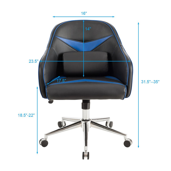 Office Chair Swivel Adjustable Height w/ Massage Lumbar Support Blue Image 2