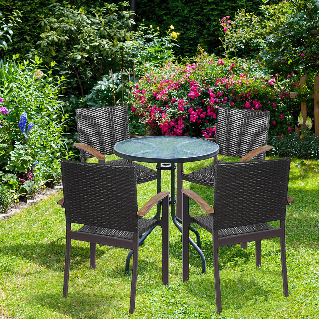 Set of 4 Outdoor Patio PE Rattan Dining Chairs Armrest Stackable Garden Image 3