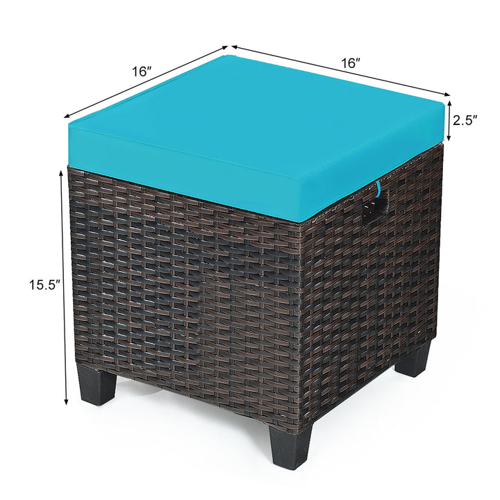 2PCS Patio Rattan Ottoman Cushioned Seat w/ Foot Rest Turquoise Image 3