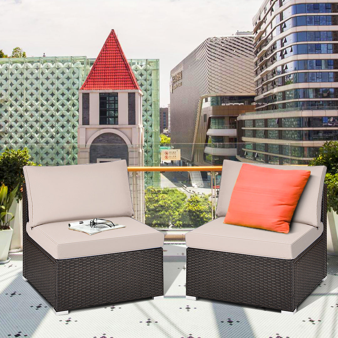 2PCS Patio Rattan Armless Sofa Sectional Furniture W/Cushion Image 2