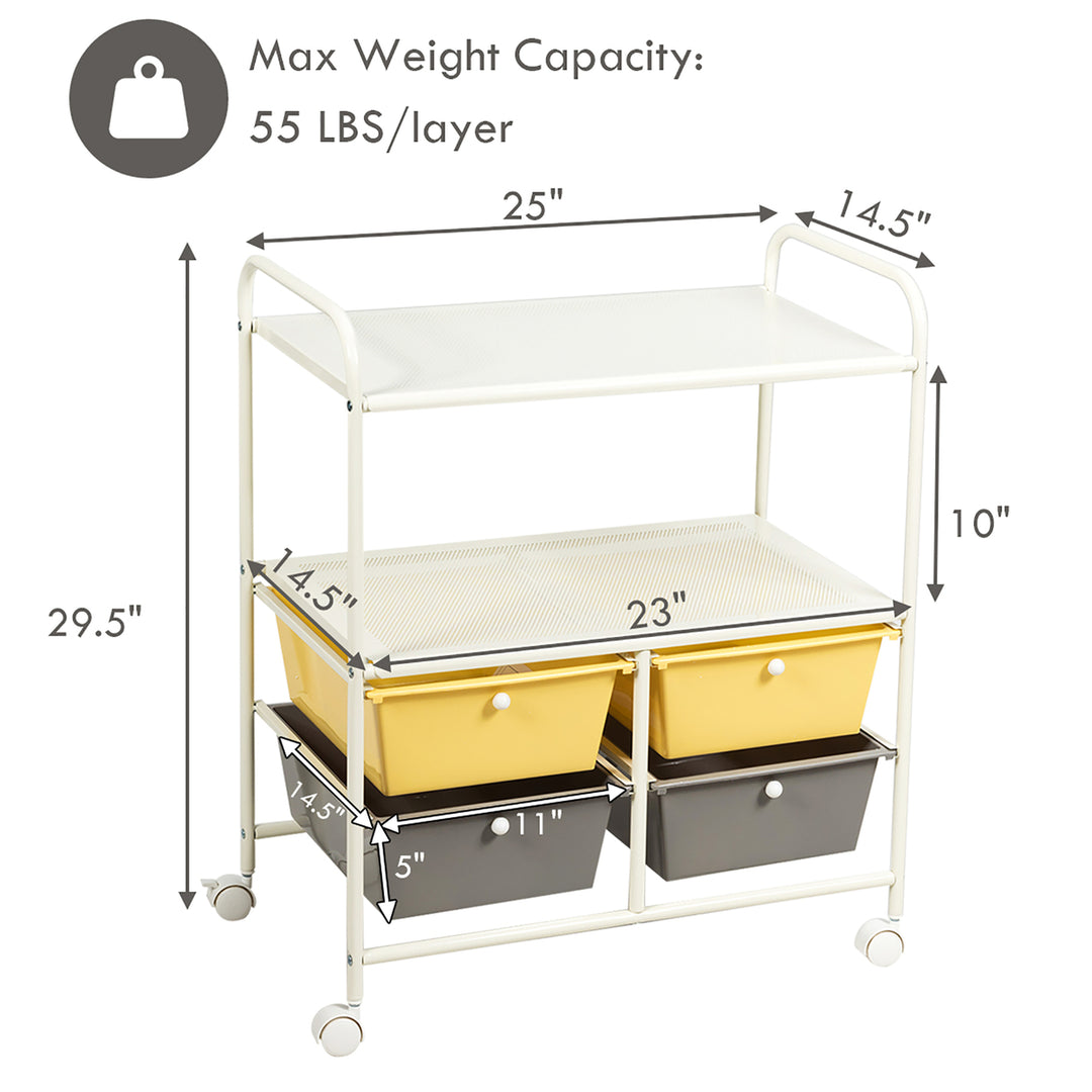 Rolling Storage Cart w/4 Drawers 2 Shelves Metal Rack Shelf Utility Organizer Image 3