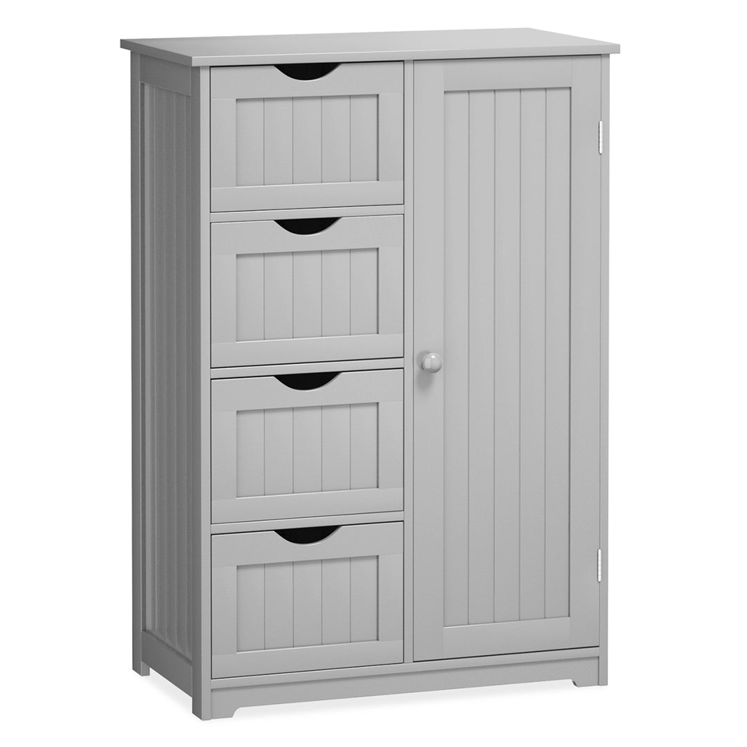 Wooden 4 Drawer Bathroom Cabinet Storage Cupboard 2 Shelves Free Standing Image 2