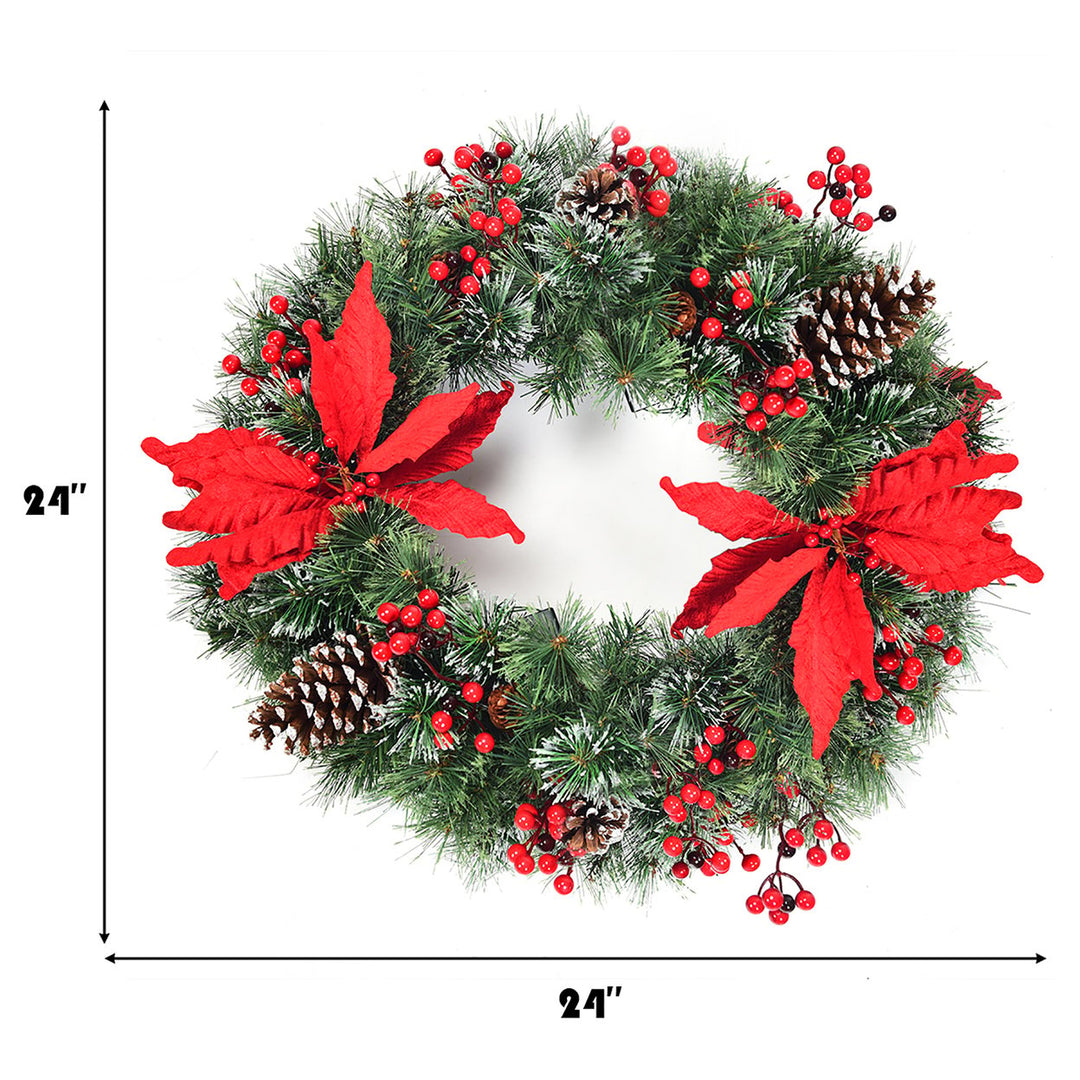 24 Pre-lit Artificial Christmas Wreath Battery Operated w/ 50 LED Light and Timer Image 2