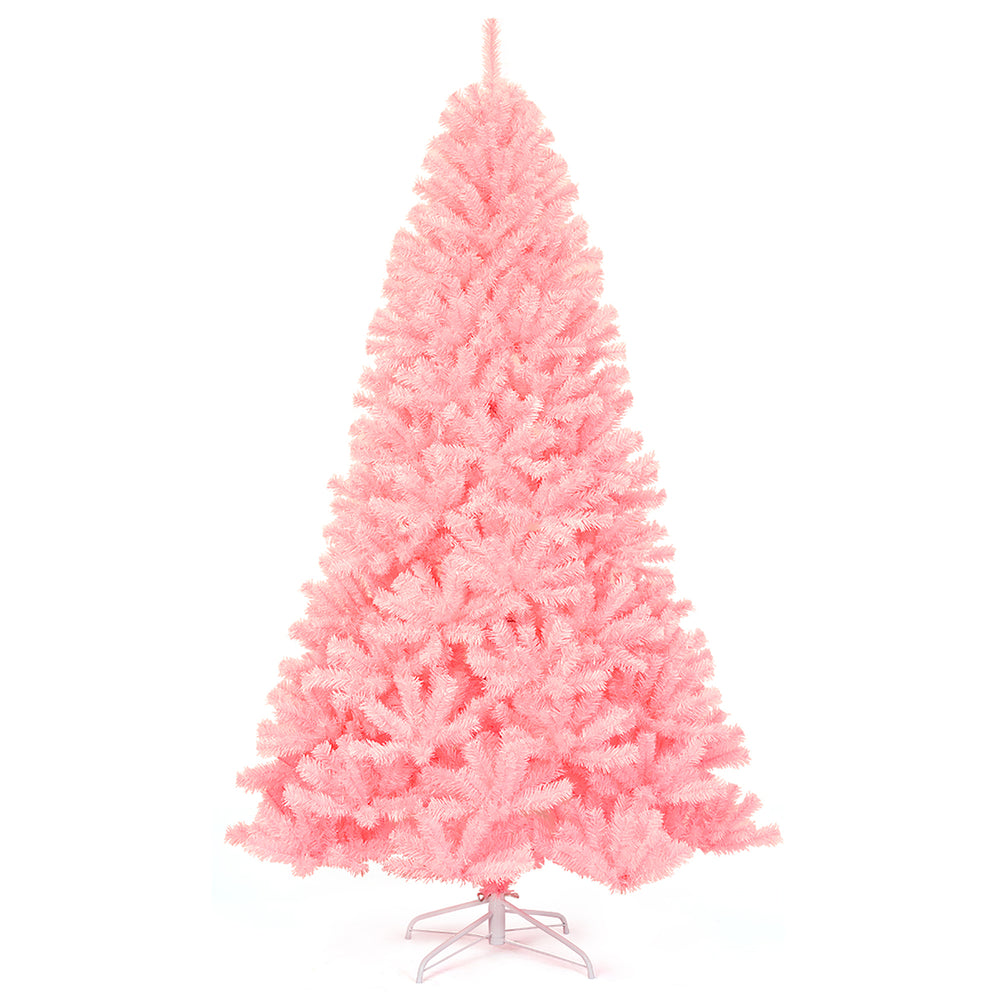 7.5Ft Hinged Artificial Christmas Tree Full Fir Tree PVC w/ Metal Stand Pink Image 2