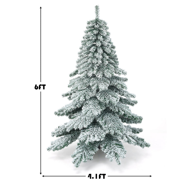 6Ft Snow Flocked Artificial Christmas Tree PVC Hinged Alaskan Pine Tree Holiday Image 5