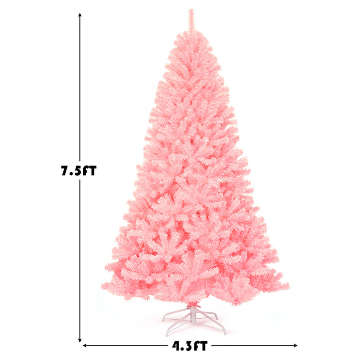 7.5Ft Hinged Artificial Christmas Tree Full Fir Tree PVC w/ Metal Stand Pink Image 3