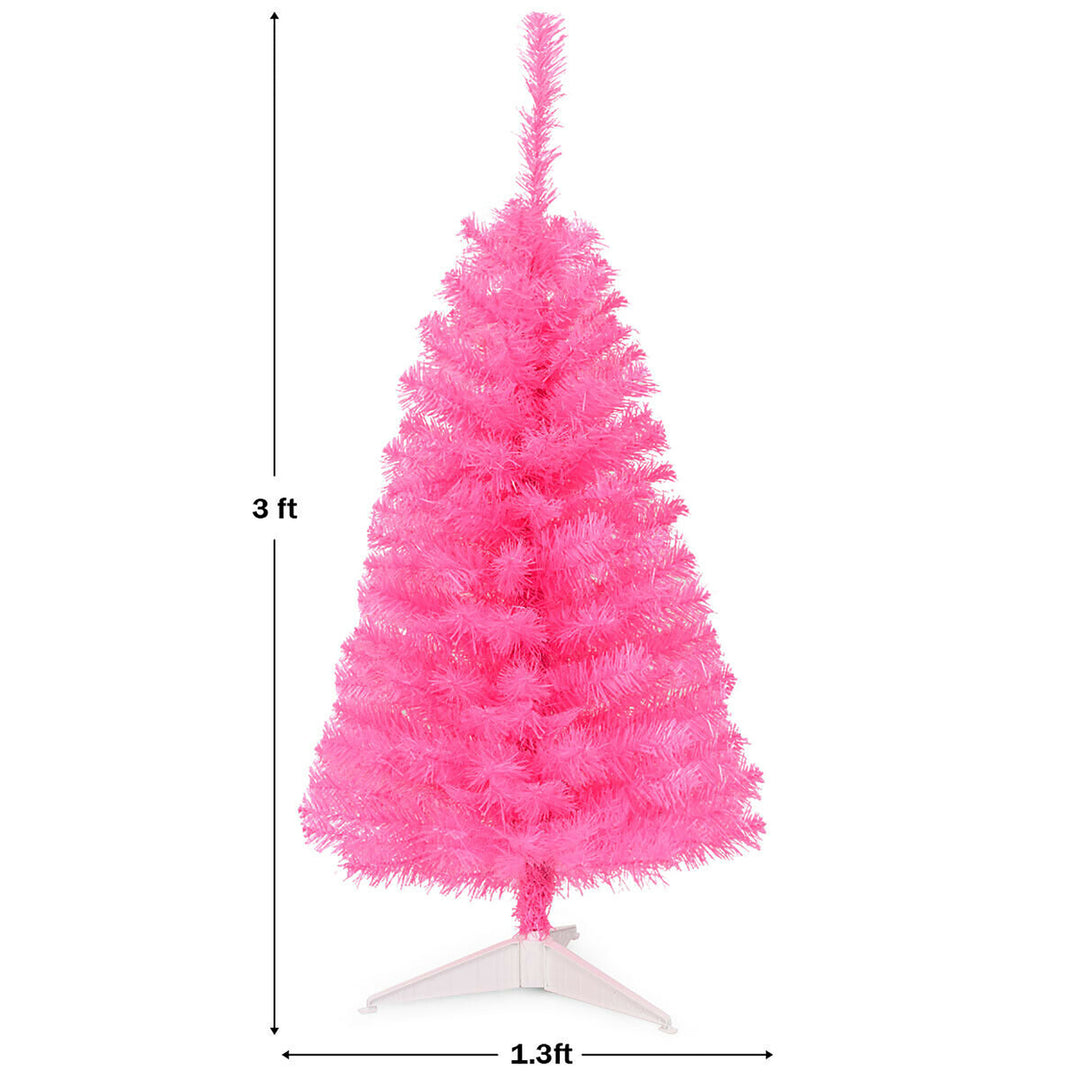 3 ft Premium Artificial Christmas Mini Tree Holiday Season Pink w/ Plastic Stand Image 3