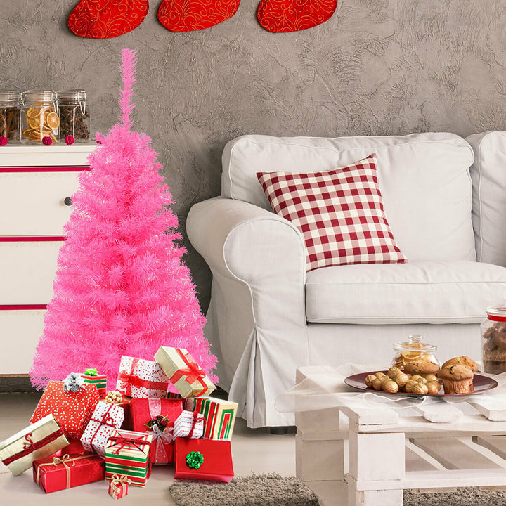 3 ft Premium Artificial Christmas Mini Tree Holiday Season Pink w/ Plastic Stand Image 4