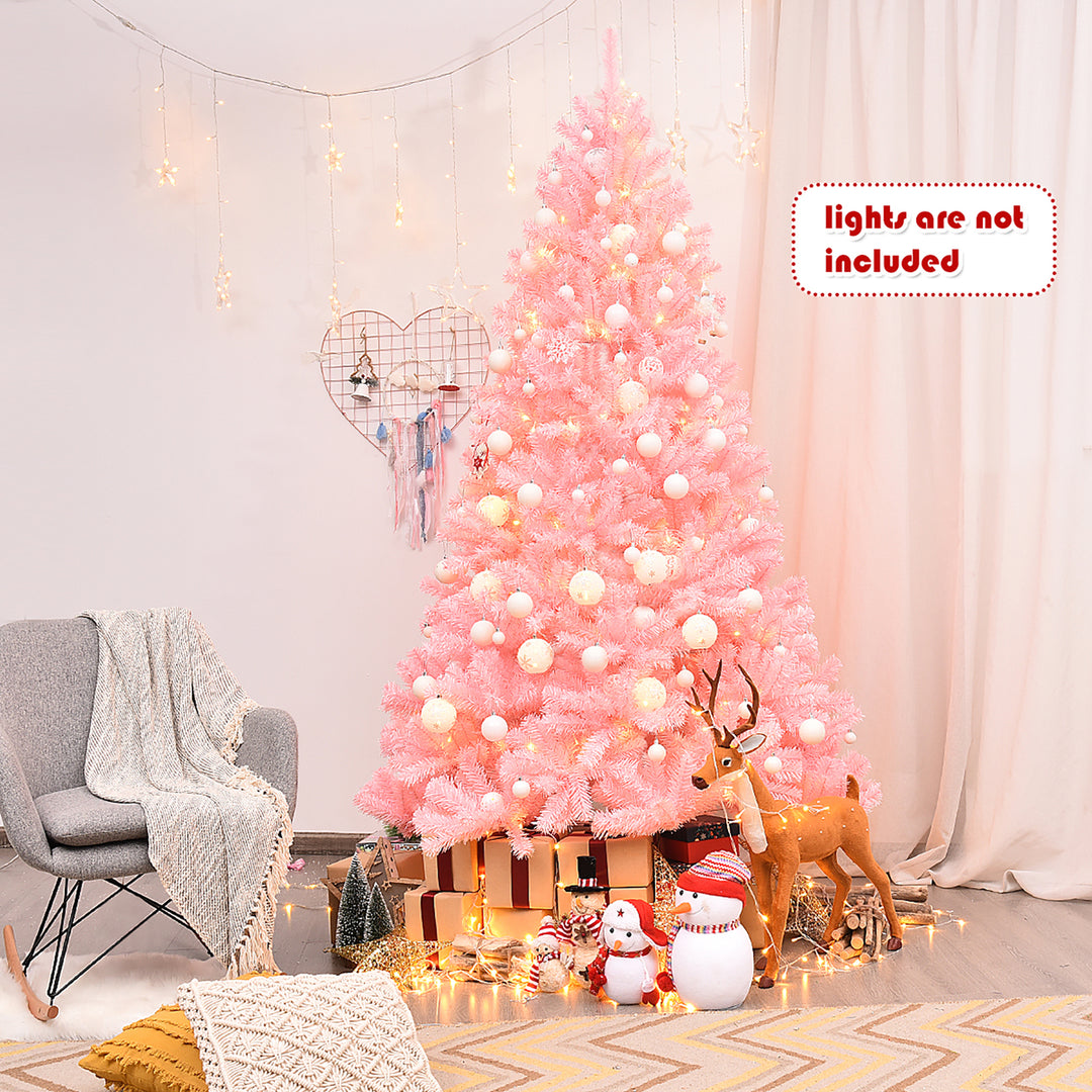 7.5Ft Hinged Artificial Christmas Tree Full Fir Tree PVC w/ Metal Stand Pink Image 4