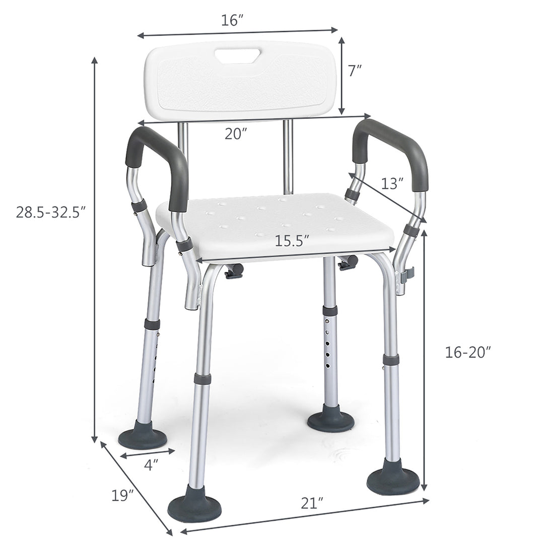 Shower Chair Bathtub Adjustable Height Bench w/ Removable Armrests and Back Image 3