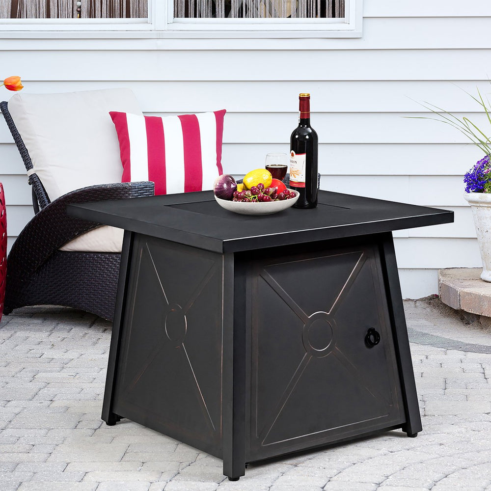 30 Square Propane Gas Fire Pit Table 50,000 BTU W/ Waterproof Cover Lava Rock Image 2