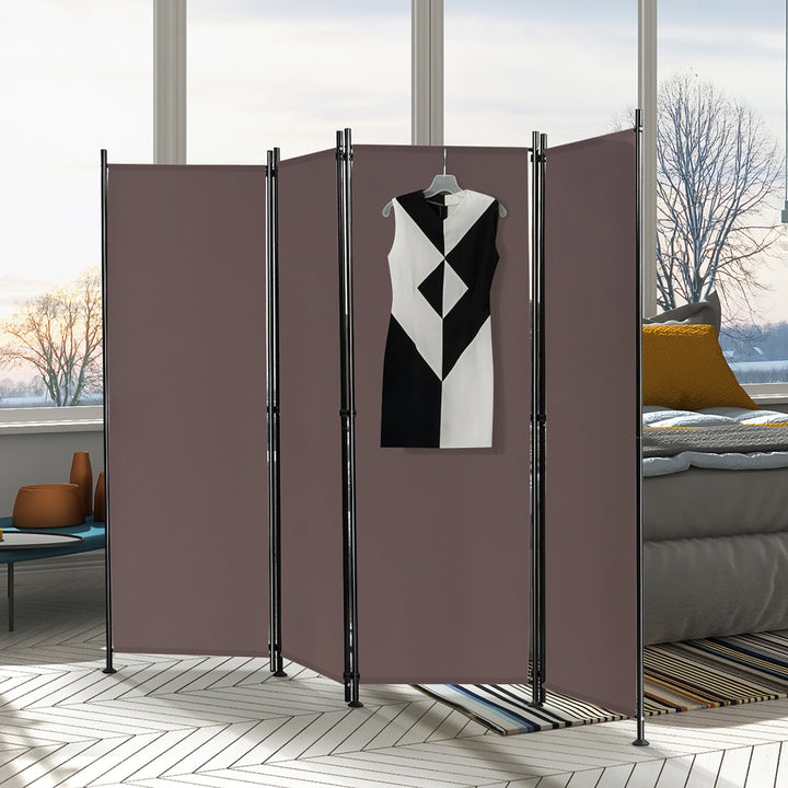 4-Panel Room Divider Folding Privacy Screen w/Steel Frame Decoration Brown Image 2