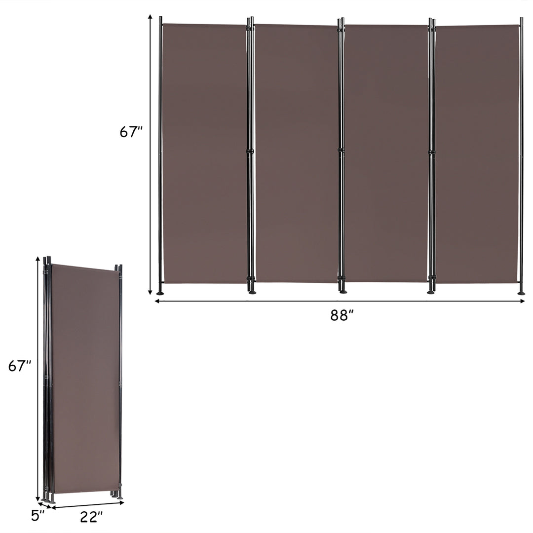 4-Panel Room Divider Folding Privacy Screen w/Steel Frame Decoration Brown Image 3