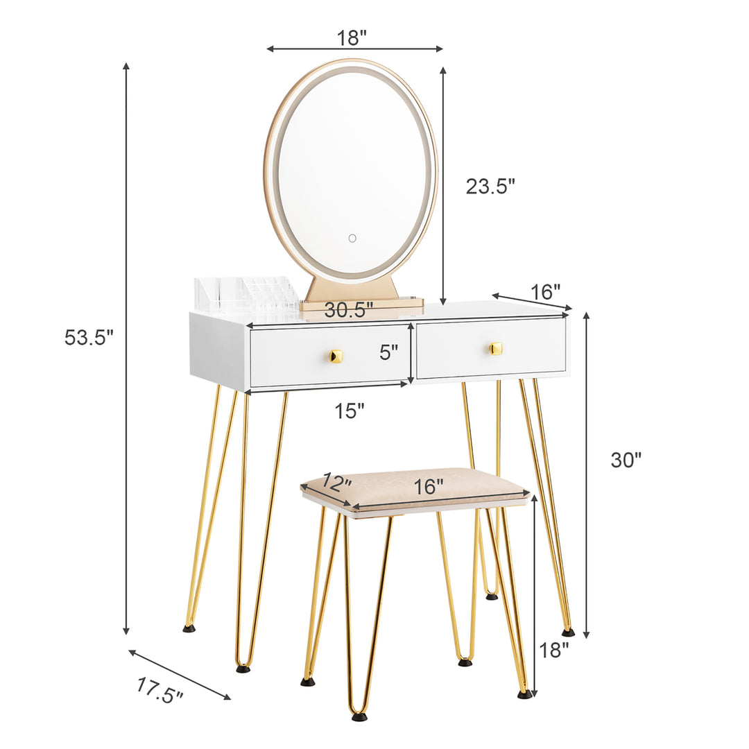 Vanity Makeup Dressing Table W/ 3 Lighting Modes Mirror Touch Switch White Image 4