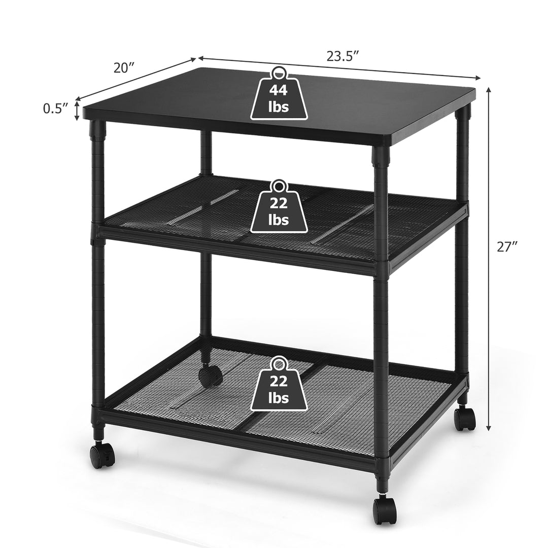 3-Tier Printer Stand Rolling Fax Cart w/ Adjustable Shelf and Swivel Wheel Image 4