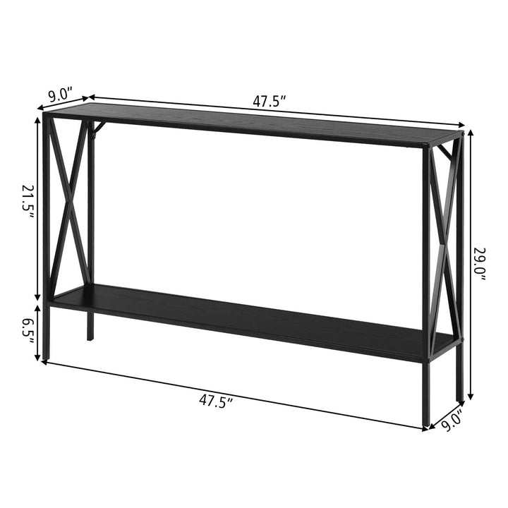 2 Tier Console Table Narrow Accent Side Entryway Table Metal Frame Black Image 4