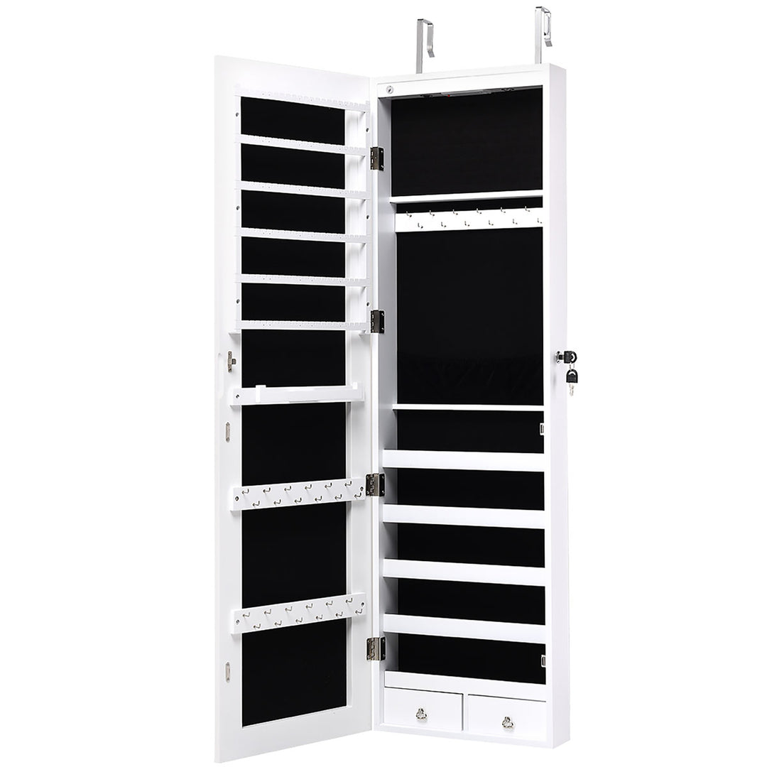 Mirrored Jewelry Cabinet Jewelry Organizer w/2 LED Lights White Image 2