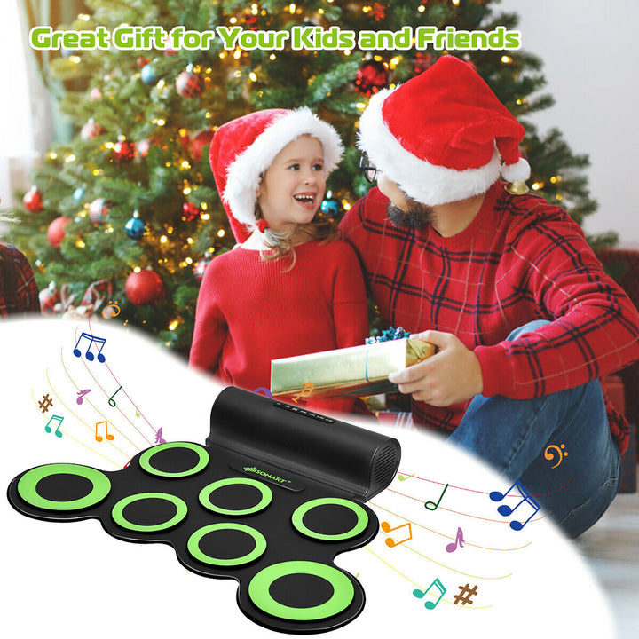 Electronic Roll Up Drum Set 7 Pads MIDI Drum Kit w/ 2 Speaker and Headphone Green Image 4