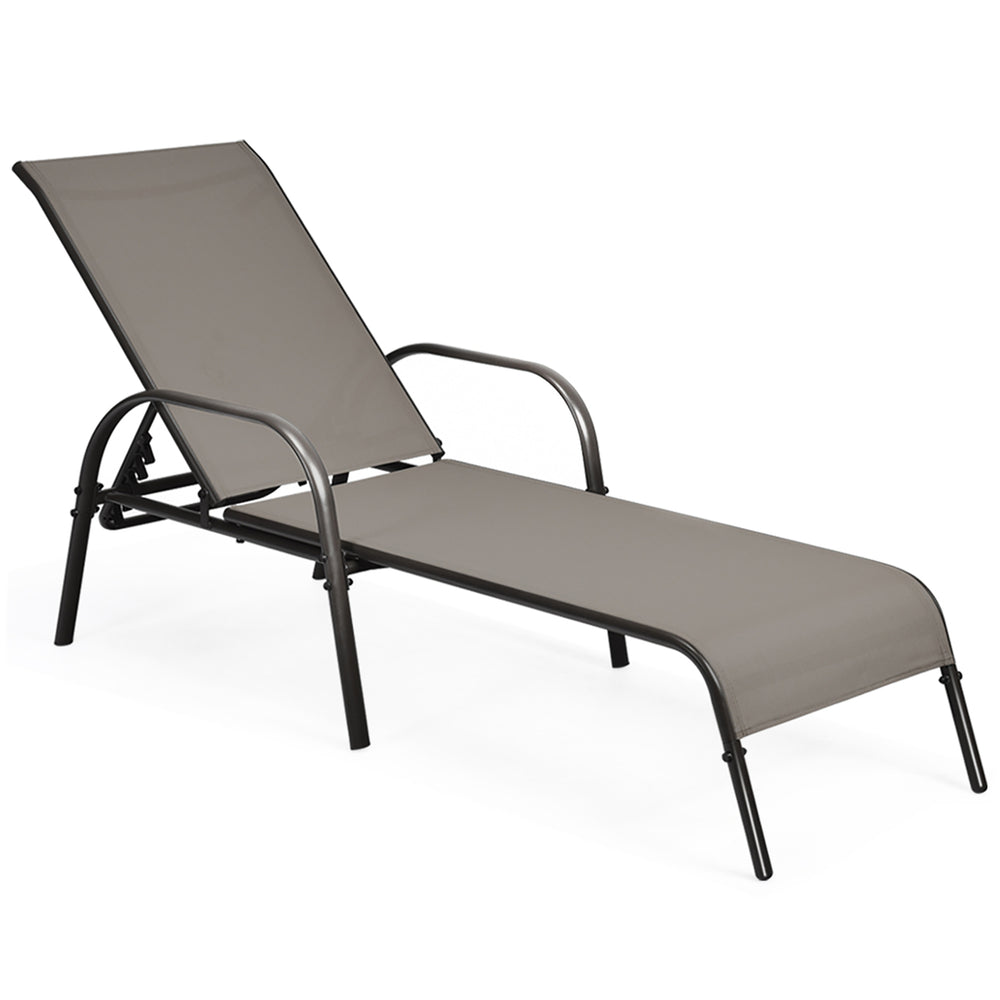 Outdoor Patio Lounge Chair Chaise Fabric Adjustable Reclining Armrest Pool Brown Image 2