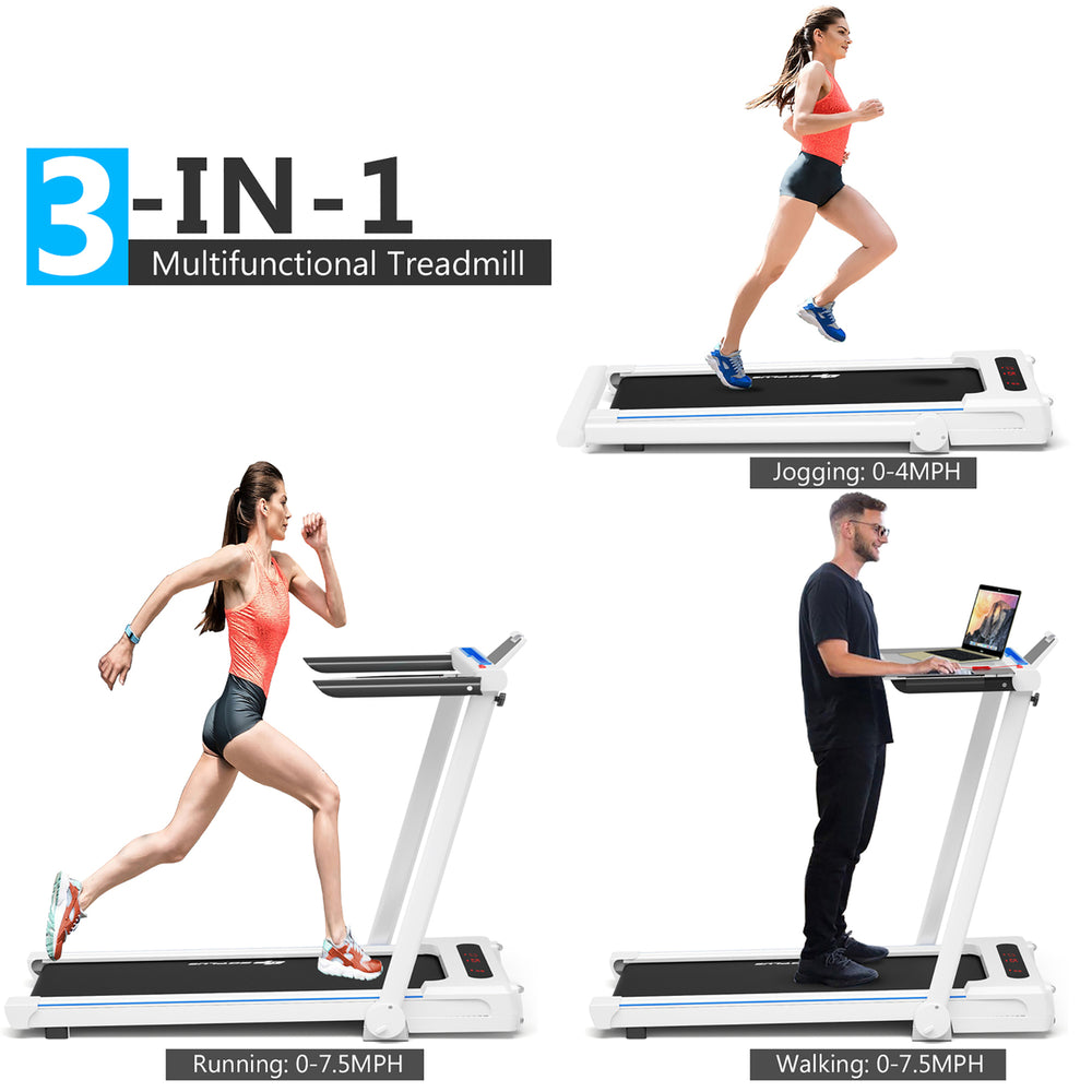 2.25HP 3-in-1 Folding Treadmill W/Table Speaker Remote Home Office White Image 2