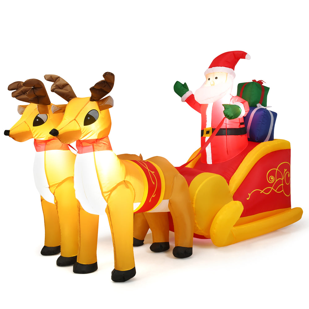 7.5 Ft Inflatable Santa Double Deer w/Sled Waterproof Christmas Outdoor Decoration Image 2