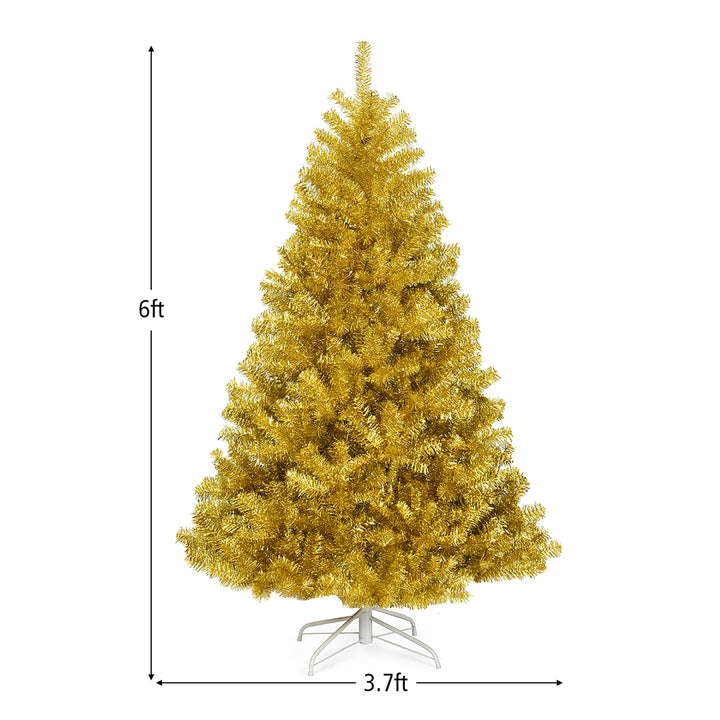 6ft Artificial Tinsel Christmas Tree Hinged w/1036 Tips Foldable Stand Champagne Image 4