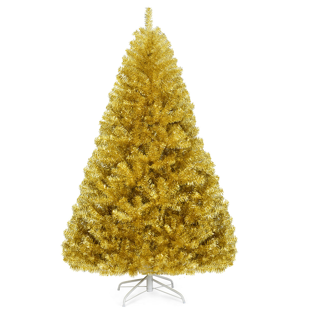 6ft Artificial Tinsel Christmas Tree Hinged w/1036 Tips Foldable Stand Champagne Image 3