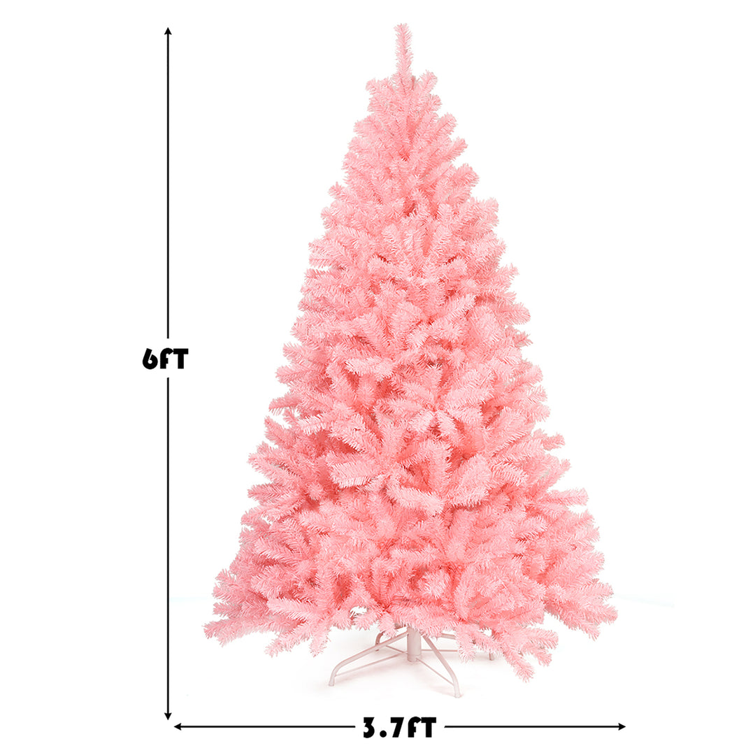 6Ft Hinged Artificial Christmas Tree Full Fir Tree PVC w/ Metal Stand Pink Image 3