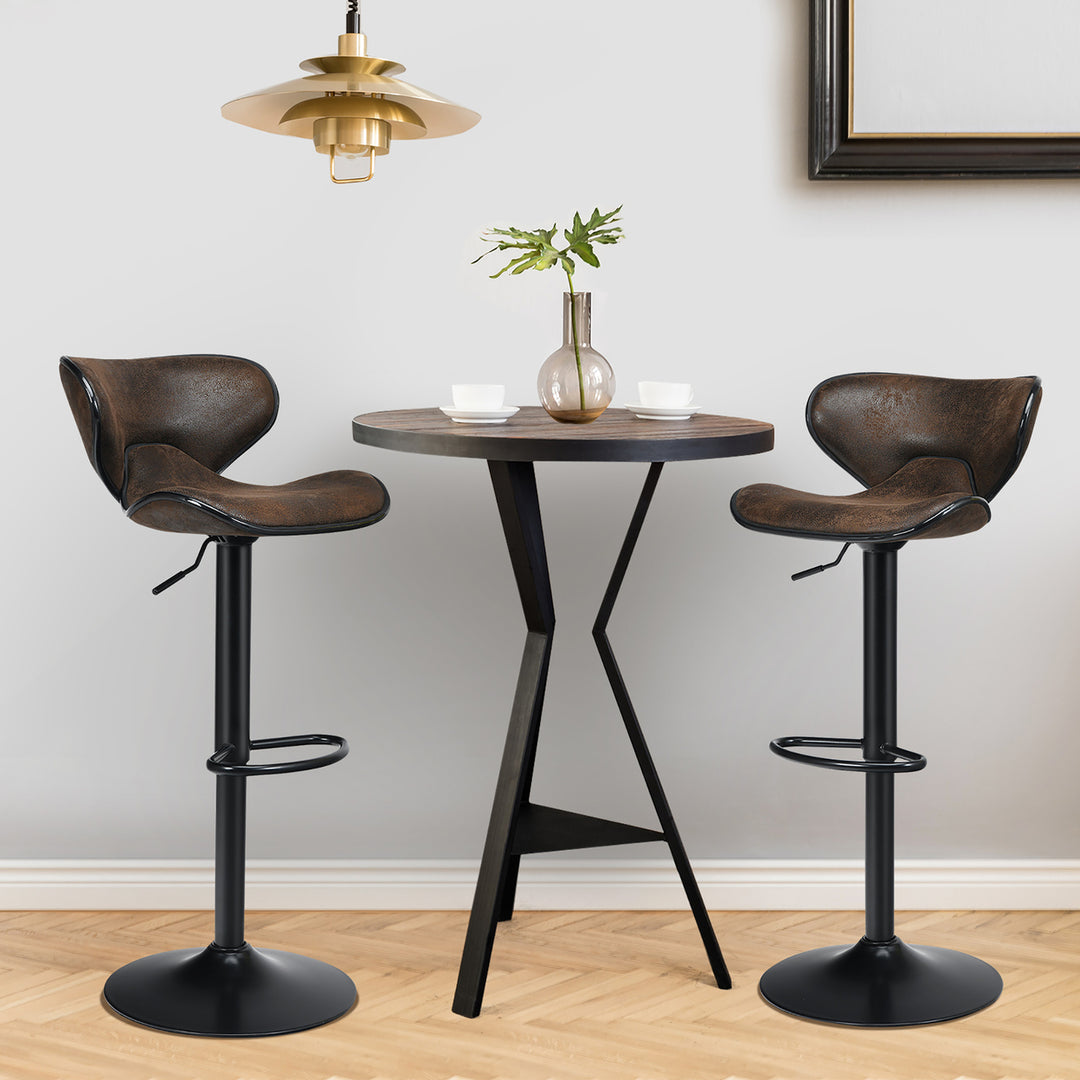 Set of 2 Adjustable Bar Stools Swivel Bar Chairs Pub Kitchen Brown Image 2