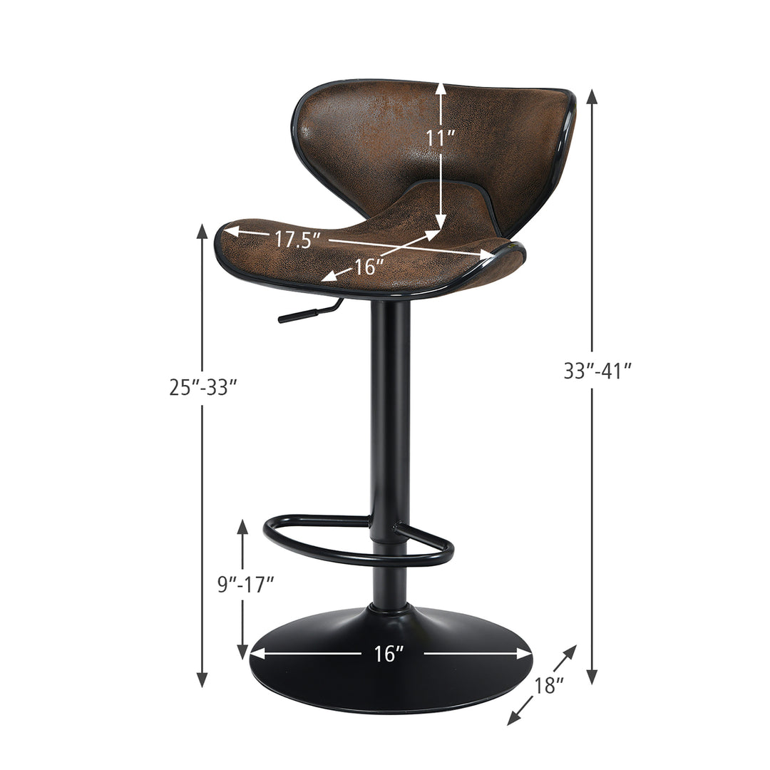 Set of 4 Adjustable Bar Stools Swivel Bar Chairs Pub Kitchen Retro Brown Image 2