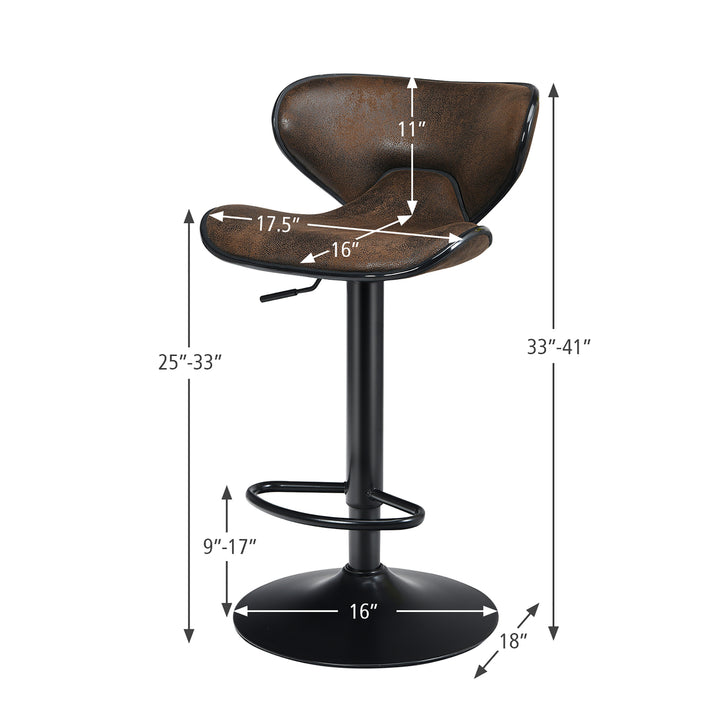 Set of 2 Adjustable Bar Stools Swivel Bar Chairs Pub Kitchen Brown Image 3