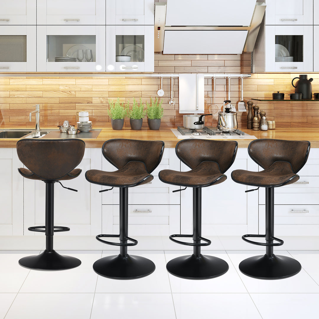 Set of 4 Adjustable Bar Stools Swivel Bar Chairs Pub Kitchen Retro Brown Image 3