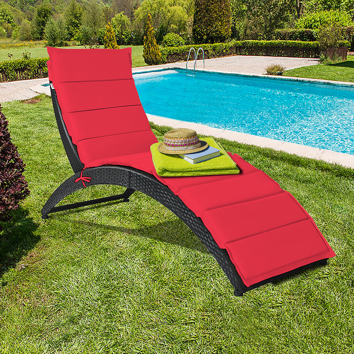 2PCS Folding Patio Rattan Lounge Chair Chaise Cushioned Portable Garden Lawn Red Image 2