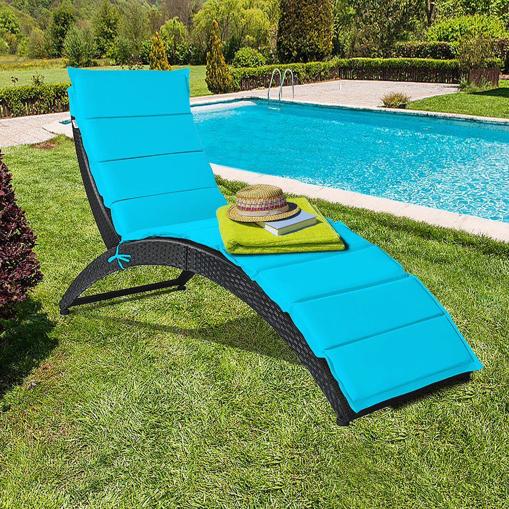 2PCS Folding Patio Rattan Lounge Chair Chaise Cushioned Portable Lawn Turquoise Image 2