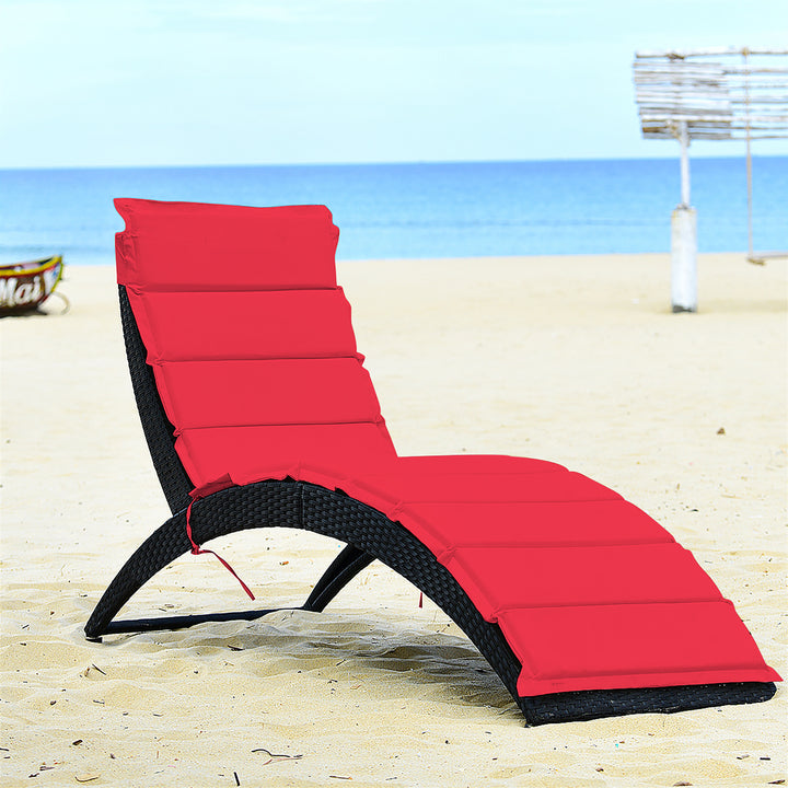 2PCS Folding Patio Rattan Lounge Chair Chaise Cushioned Portable Garden Lawn Red Image 3