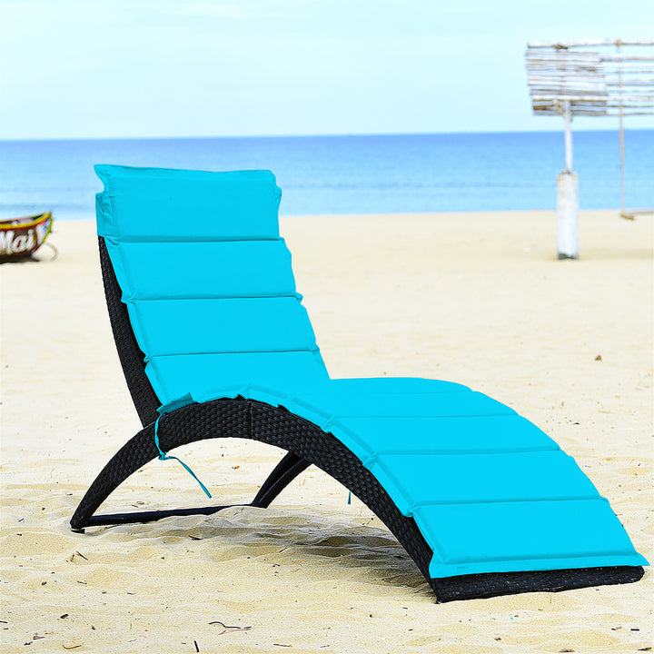 2PCS Folding Patio Rattan Lounge Chair Chaise Cushioned Portable Lawn Turquoise Image 3