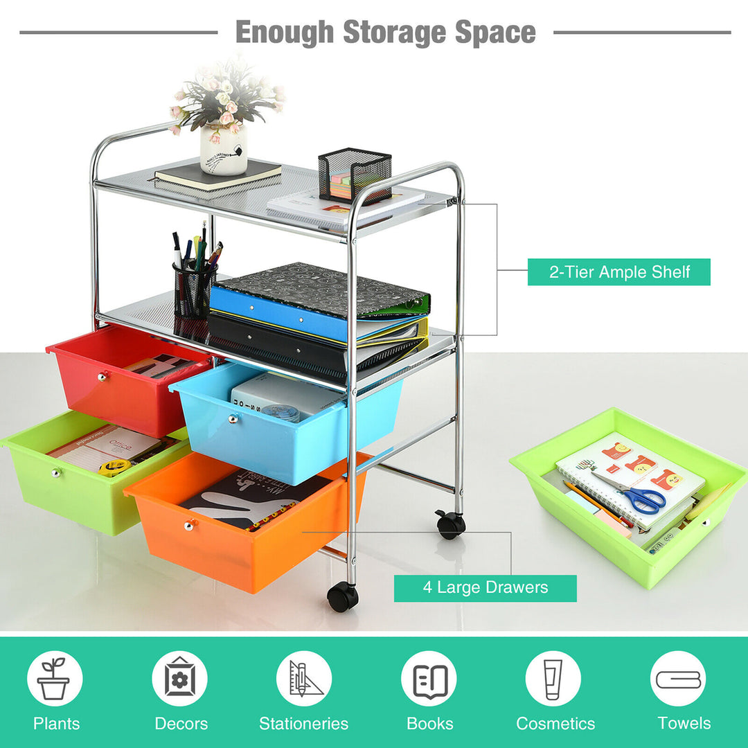 4 Drawer Rolling Storage Cart Scrapbook Paper Office School Organizer Multicolor Image 3