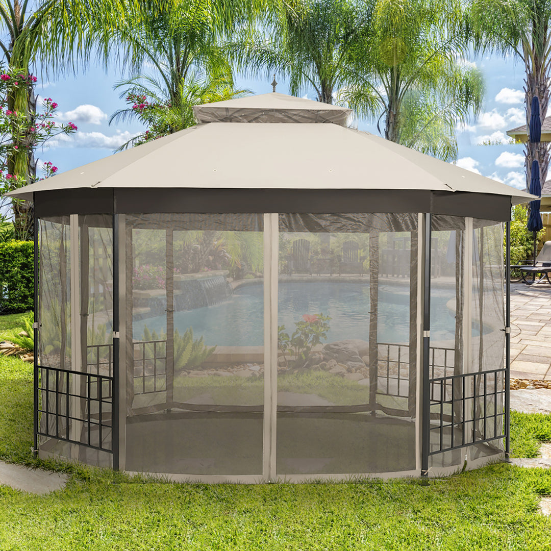 10x12 Patio Gazebo Canopy Shelter Double Top Netting Sidewalls Beige Image 3