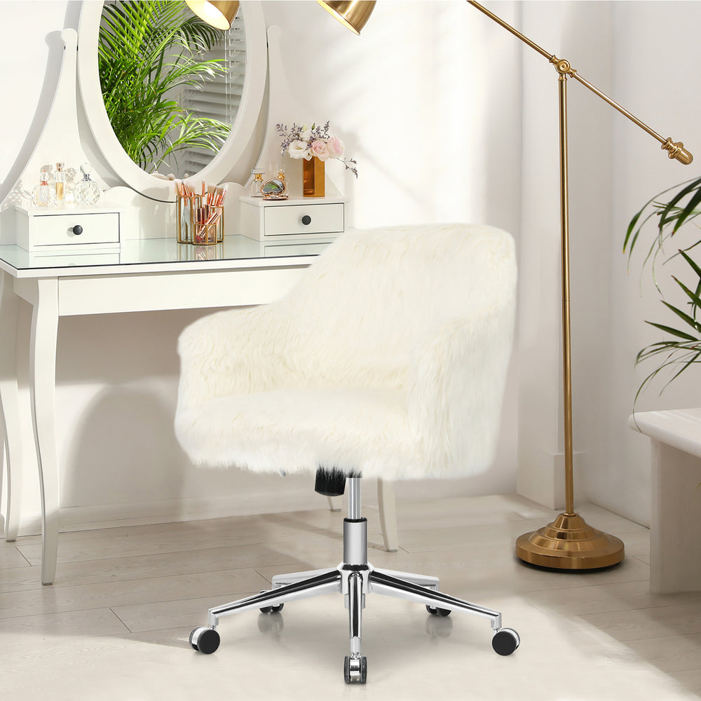 Synthetic Swivel Office Chair Adjustable Task Chair Fluffy Vanity Chair Image 2