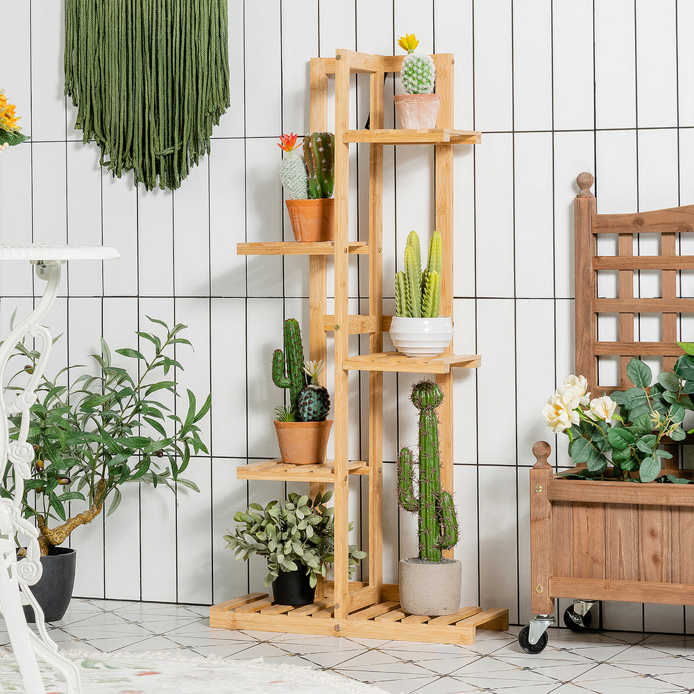 5 Tier 6 Potted Plant Stand Rack Bamboo Display Shelf for Patio Yard Image 2