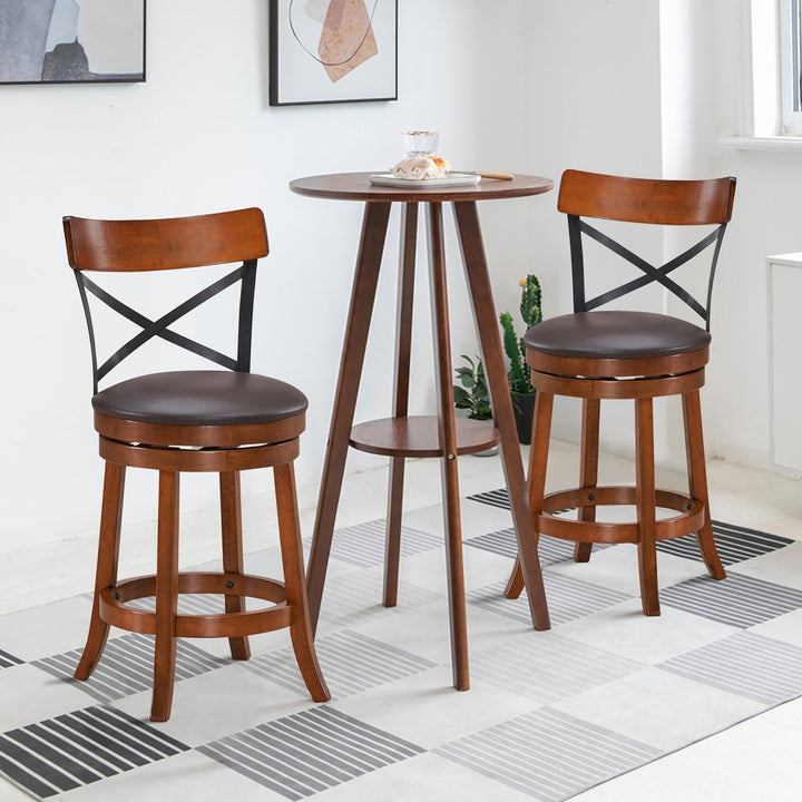 Set of 2 Bar Stools Swivel 25 Dining Bar Chairs with Rubber Wood Legs Image 2